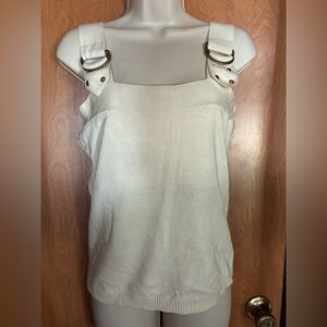 Vintage Cream Tank Top with Ring-Detail Straps Y2K Size Medium